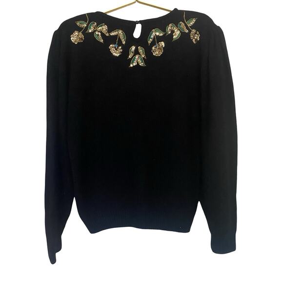 Lauren Cole Petites Vintage 80s Silk Angora Floral Sequin Sweater Small - Picture 2 of 9